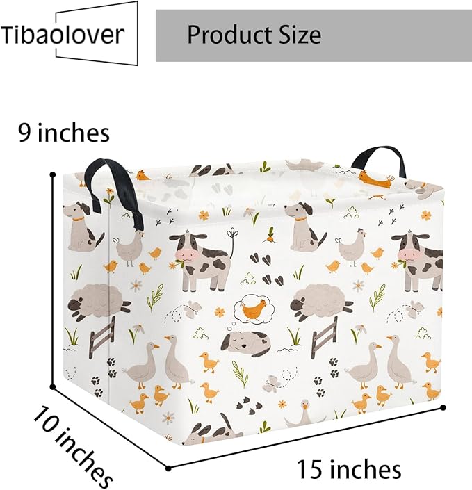 TIBAOLOVER Rectangular Baby Kids Storage Basket Boys for Home Kitchen Girls Cute Toy Storage Bin Organizer Shelf Book Room Decor(Farm)