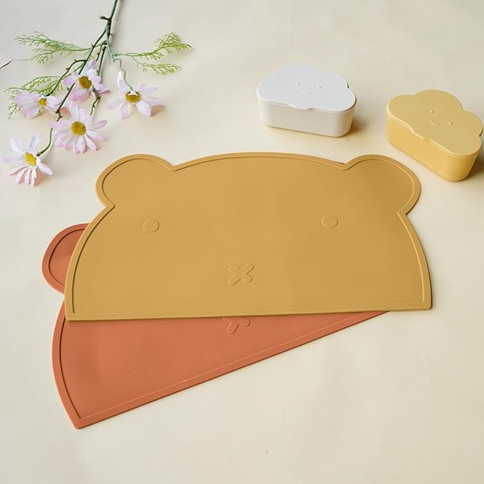 Silicone Placemats for Toddlers & Kids, Baby Table Mat for Restaurants & Dining Table, Non Slip &Wipeable Samll Placemats Cute Food Mat Eating Mat for Toddlers Self-Feeding Fun, 2 Pack