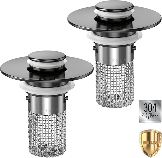 Sink Stopper Hair Catcher,(2PCS) Pop-up Sink Drain Strainer with Removable Stainless Steel Strainer Basket Hair Catcher, Bathroom Sink Strainer for Bathroom Sink Stopper Replacement