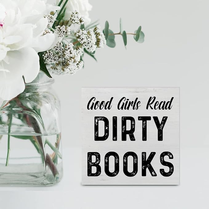 Yidou Book Quote Wooden Decor Box Good Girls Read Dirty Books - Rustic Home Shelf Wall Decor