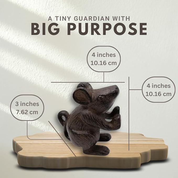 Comfy Hour Heavy Duty Cast Iron Mouse Door Stopper, Decorative Animal Door Stop for Bottom of Door, Rustic Brown Mouse Bookend & Door Wedge, Vintage Lodge Style Home Decor, 1 pc