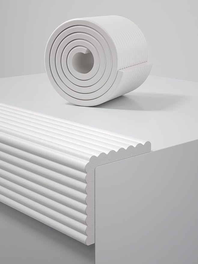 7.9''W Extra-Wide Edge Protector, 6.56FT 0.47''Th Baby Proofing Corner Guards, Safety Furniture Bumper, Pre-Taped, Thick Soft Rubber Foam Padding for Fireplace Table Stair Cabinet (White Gray)