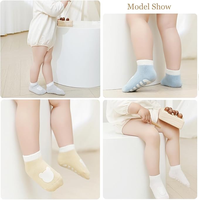 Baby Crawling Knee Pads and Socks with Anti-Slip Grips 10 Pairs Unisex Baby Toddler Nonslip Kneepads & Ankle Socks