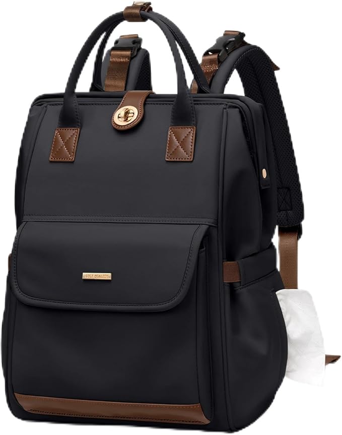 GOLF QUALITY Diaper Bag Backpack,Multi Function Water Resistant Diaper Bag With Hook,Casual Hanging diaper bag for mom,16 Inch,Black