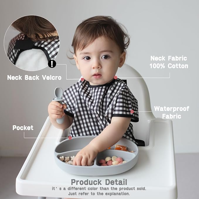 Long Sleeve Waterproof Bib for Toddlers – Soft Feeding Smock for Baby Mealtime, Self-Feeding,BPA-Free, Easy Clean