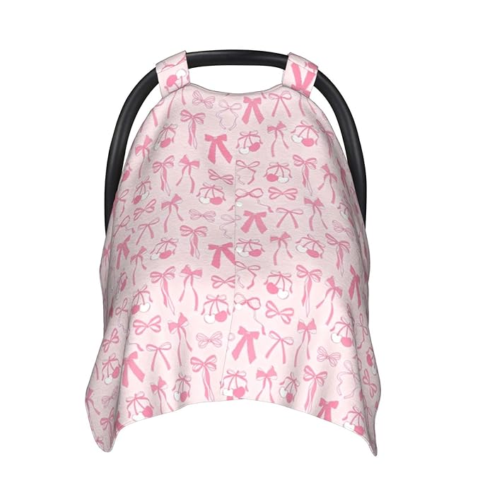 Pink Bow Baby Car Seat Canopy Cover Multi Use Shower Gift, Nursing Cover for Mom Nursing Covers, Bow Baby Stuff Items