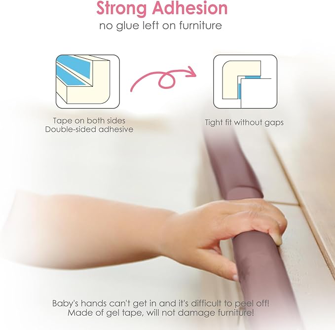 Baby Proofing Corners and Edges Protector Guards (16.5FT Edge +8 Corners), Soft Rubber Foam Edge Protector with Removable Double Sided Tapes, Furniture Table Bumper Guard for Baby Safety-Brown