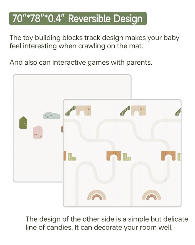 BG-BABYGO Baby Play Mat Foldable Baby Floor Play Mat X-Large Soft Foam Playmat for Babies Reversible Waterproof Padded Playmats Portable Thick Crawling Mat for Indoor Outdoor(70"*78"*0.4")