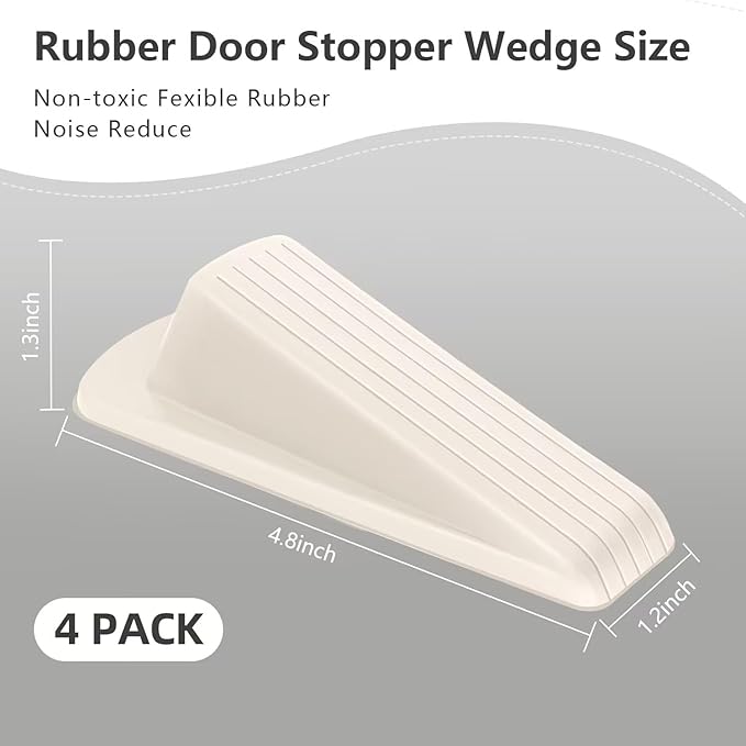 4 Pack Premium Rubber Door Stoppers Wedge, Door Stops for Carpet Heavy Duty Door, for Bottom of Door on Tile, Concrete, Carpet, Wooden Floor (White)