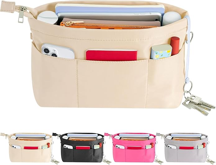 HyFanStr Purse Organizer Insert with Zipped Top for Tote Bag, Handbag Shaper with 13 Pockets