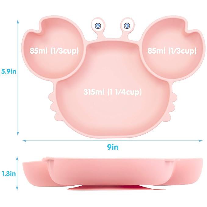 Linowos Silicone Suction Plate for Toddlers - Self Feeding Training Divided Plate Dish and Bowl for Baby and Toddler, Fits for Most Highchairs Trays, BPA Free Microwave Dishwasher Safe