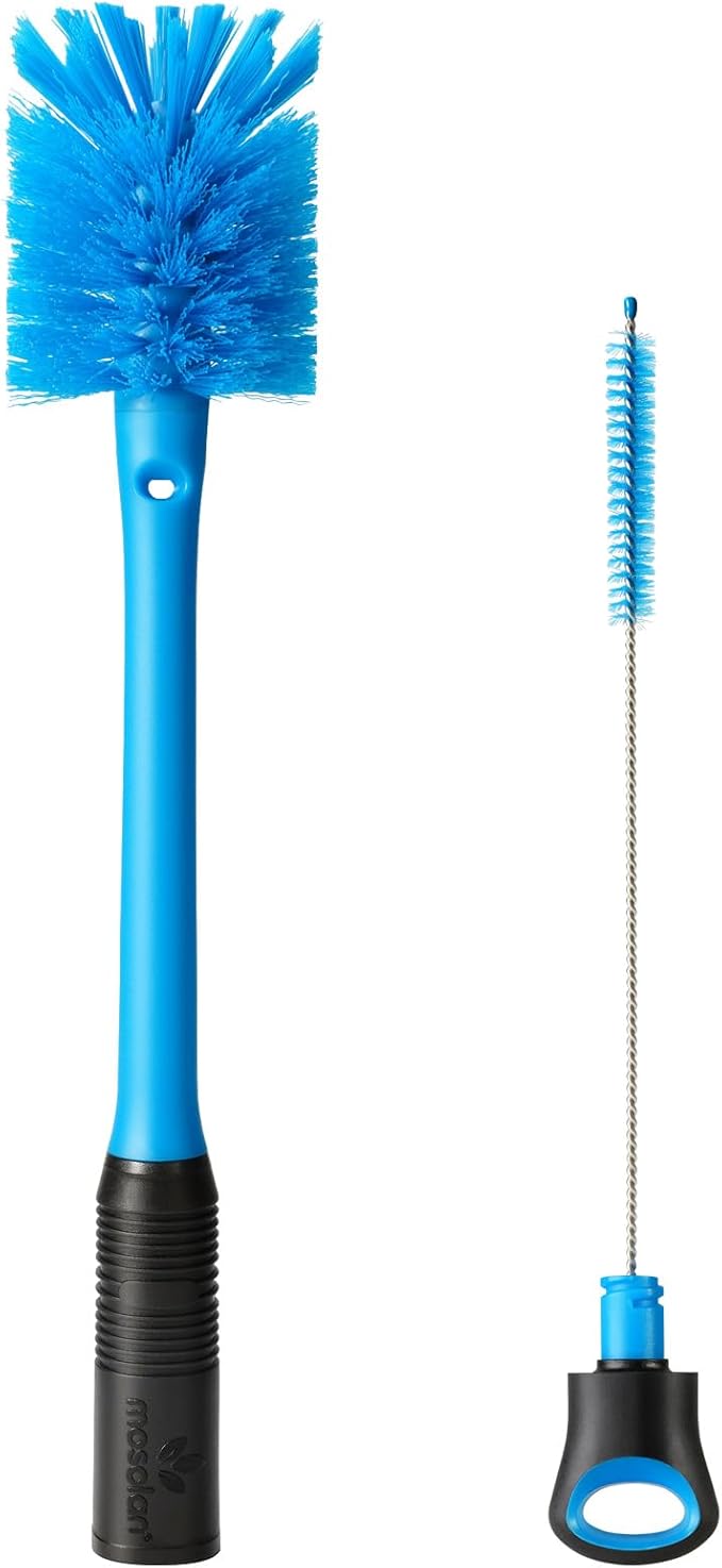 MOSOLAN 2-in-1 Water Bottle Brush and Straw Cleaner Brush, Long Handle Scrub Brush with Replaceable Head for Water Bottles, Glasswares, Mugs, Flasks, Tumblers and Kitchen Sink, Breezy Blue, 1 Pack