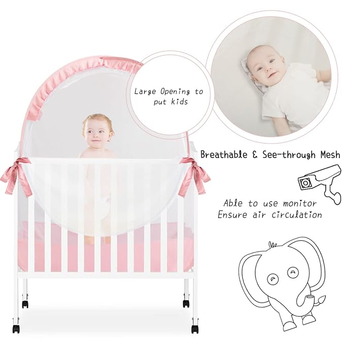 L RUNNZER Pack N Play Tent, Baby Mini Crib Tent to Keep Baby in, Crib Net for Pack and Play, Mini Cribs & Play Yard (39.6" L x 27.6" W x 49.2" H)