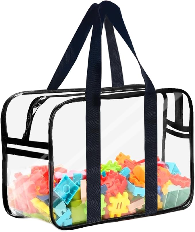 Clear Toy Storage Bag with Zipper - Organizing Bags for Home Travel with Handles - for Building Blocks, Puzzle, Book, Board Game(1, X-Large)