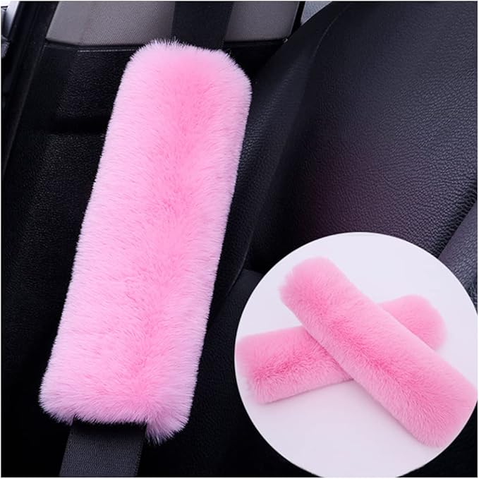 2PCS Fluffy Car Seatbelt Covers - Soft&Comfortable Plush Seat Belt Cushion Protects Shoulder - Universal Seat Belt Covers for Adults or Children Fits Car Truck SUV Van RV (Pink/2pcs)