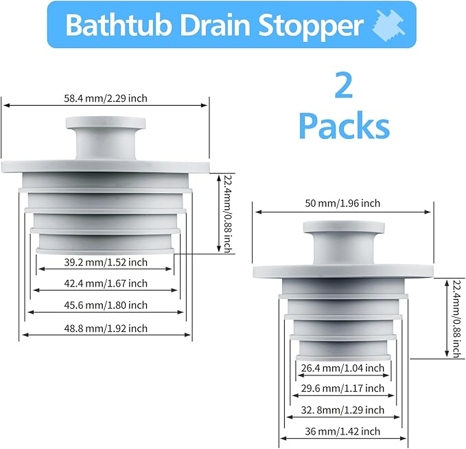 Aluvor Bathtub Stopper 2pcs Sink Stopper Tub Plug Bathroom Shower Drain Plug Silicone Bathtub Drain Plug Tub Drain Stopper Washbasin
