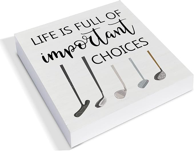 Important Choices Golf Wooden Box Decor Desk Golfer Rustic Home Office Shelf Wall Decoration Gift for Him