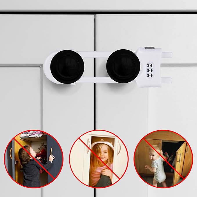 4 Packs Sliding Cabinet Locks, Baby Proofing U-shaped Child Safety Latches Adjustable White Locks For Handles Knobs Drawers - White