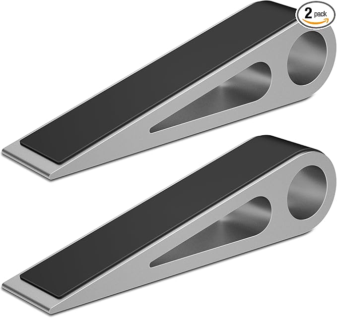2 Pcs Heavy Duty Door Stopper for Bottom of Door, Aluminum & Rubber Door Stop Wedge- Keep Doors Open in Home, Apartment, Office, Hotel, 4.92L*1.02W*1.22H Inch,Silver