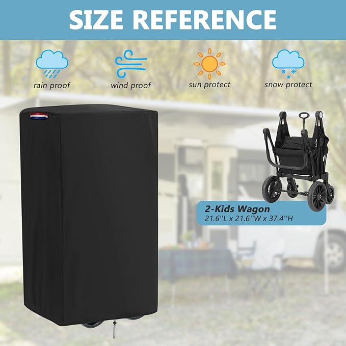 Fizentia Wagon Cover Compatible with Stroller for 2 Littles(Cover-Only),Waterproof 420D Strollers Covers for All-Terrain Wagons,Dustproof 2 seaters Wagon Cart Storage-21.6" L x 21.6" W x 37.4" H