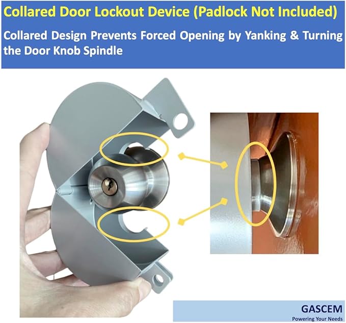 Door Knob Lockout Device (Matt Silver, Padlock Not Included). Door Handle Lock - Prevents Doorknobs from Turning and Access to Keyhole. Childproof Door Knob Cover.