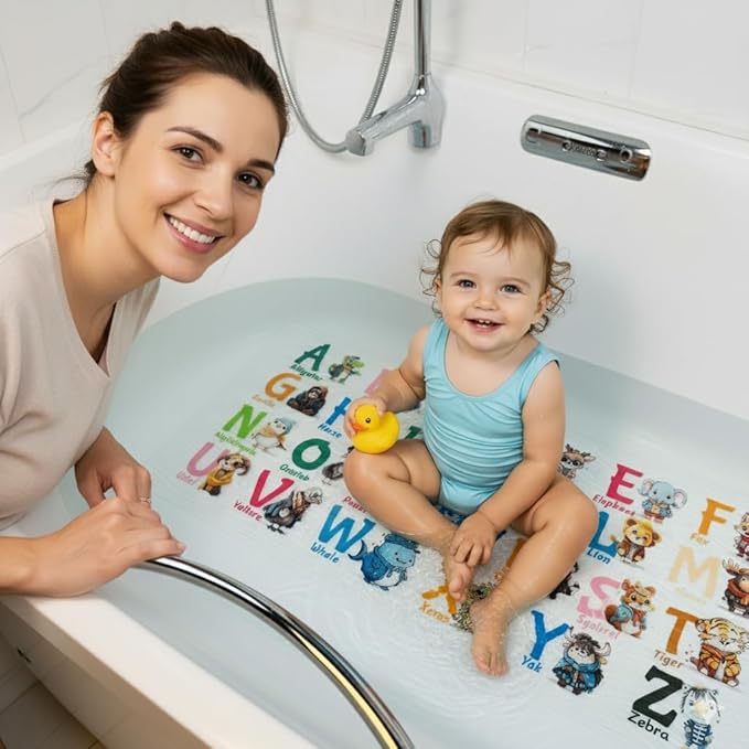 ShineCozy Cartoon Kids Bath Mat - Non Slip Bathtub Mat 35x16 Inch XL Large Size Tub Mats Anti Slip Shower Mats for Bathroom Floor (Ships) (Animals)