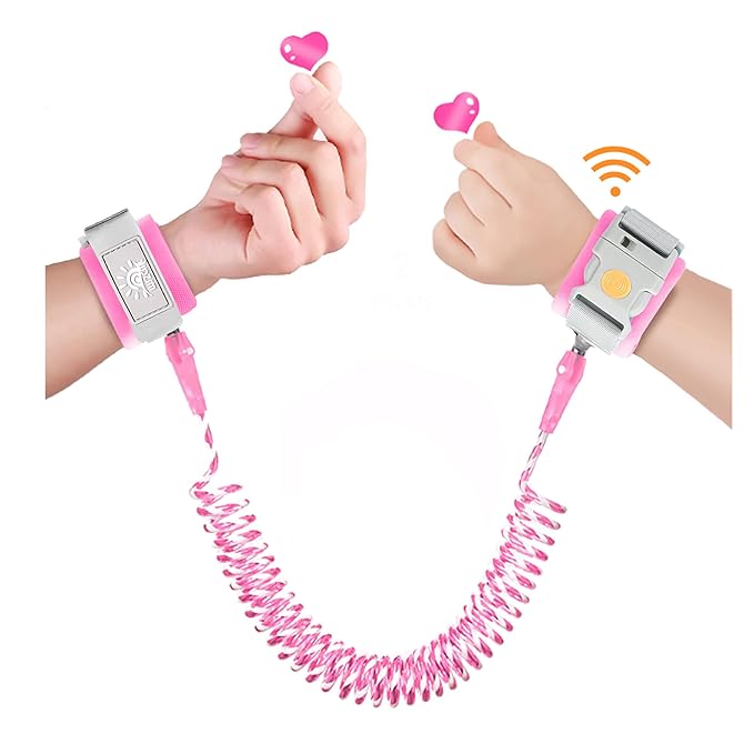 Anti Lost Wrist Link,Toddler Harness Walking Leash with Induction Lock,Reflective Child Wrist Leashes for Baby,6.56ft Kids Leash for Supermarket Mall Airport Amusement Park Zoo Travel（Pink）