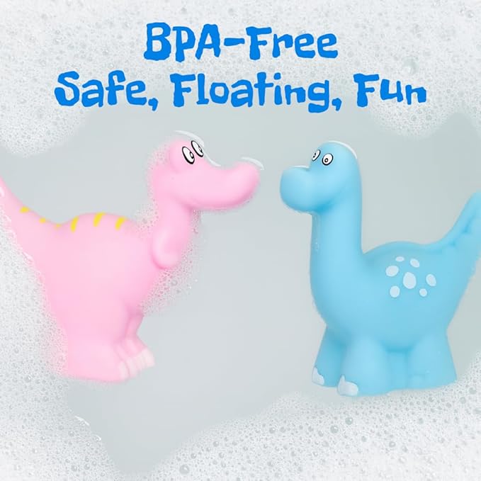 Dinoland Bath Buddies Baby Bath Toys 6-12 Months, Infant Floating Dinosaur Bathtub Toys for Toddlers 1-3, Soft Bath Toys for Babies