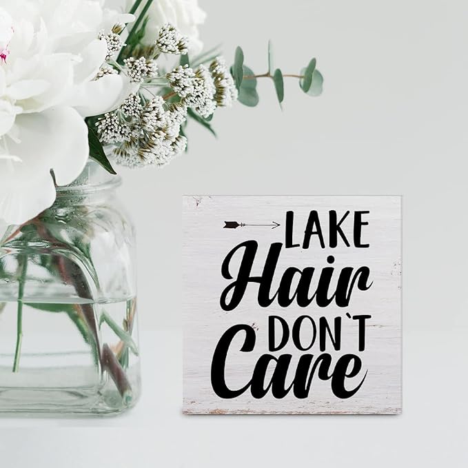 Country Lake Wood Box Sign Decor Desk Sign Humorous Lake Quote Wooden Box Block Sign Summer Rustic Home Shelf Wall Decoration