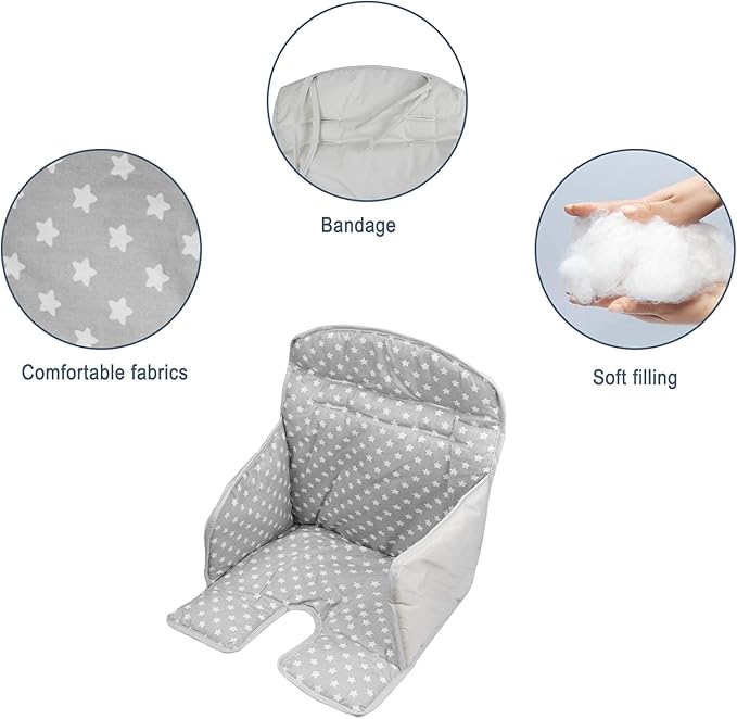 twoworld High Chair Cushion, High Chair Seat Cover for Baby Dining Hair (Gray Star)