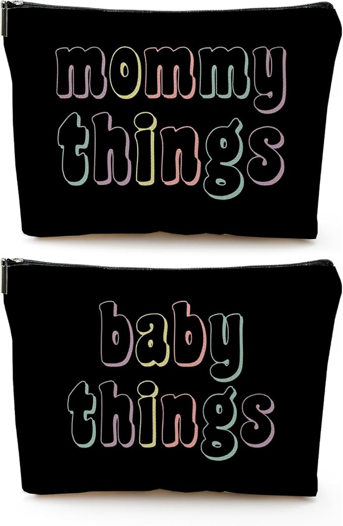 Mommy and Baby Bag Set Canvas Pouch Set Black Keepsake for New Mothers Travel Toiletry Bag for Baby Stuff, Mother's Day Gifts, Set of 2