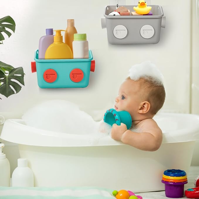 Noamus 6 Pack Bath Toy Storage Organizer Basket, 3 Layers Wall Mounted Hanging Shower Caddy, Plastic Robot Modeling Kitchen Shelf with Hook, No Drilling Colorful Toy Holder for Kid Bathtub Shampoo