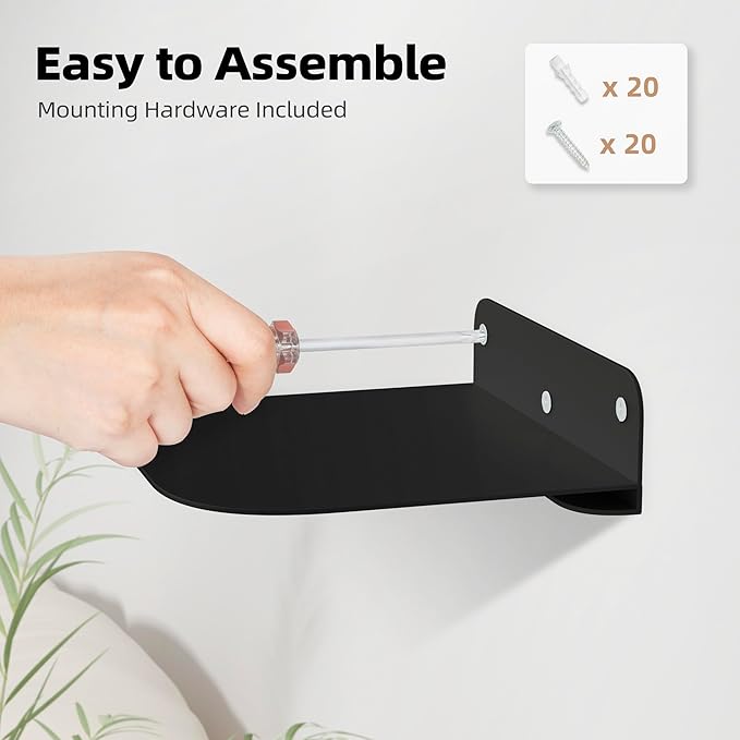 STORAGE MANIAC Floating Book Shelves for Wall Mounted Invisible Floating Bookshelves Heavy-Duty Steel Hidden Bookshelf Hanging Bookshelves for Bedroom Living Room Office, Black 4-Pack
