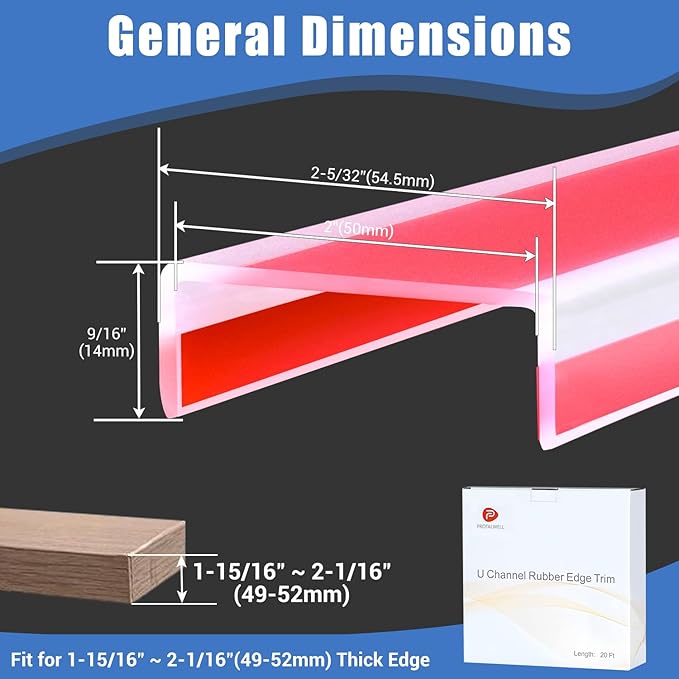 Clear Rubber Edge Trim, Self-Adhesive Clear Rubber Edge Trim, Edge Protector for Plywood, Glasses or Flexi-Glass, Silicone Rubber Material, White Color, Fit 2"(50mm), Deep U Channel Edge Guard