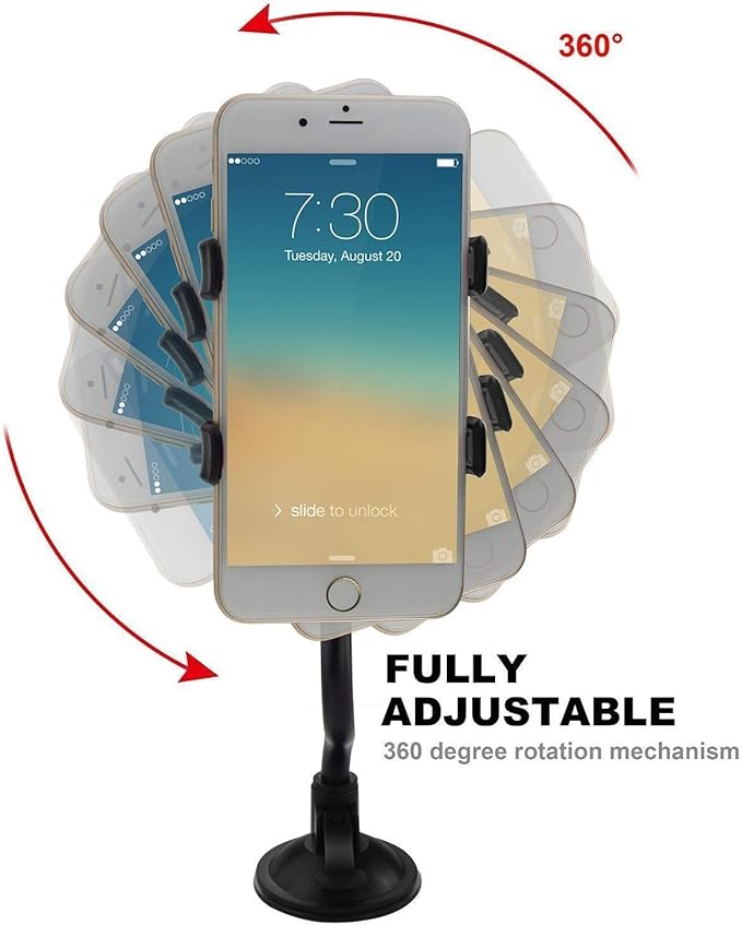 ivoler Car Phone Mount Windshield, Long Arm Clamp Universal Windshield with Double Clip Strong Suction Cup Cell Phone Holder Compatible with iPhone 15 14 13 Pro Max XS 7 8 Plus, Galaxy S24 S23 Ultra