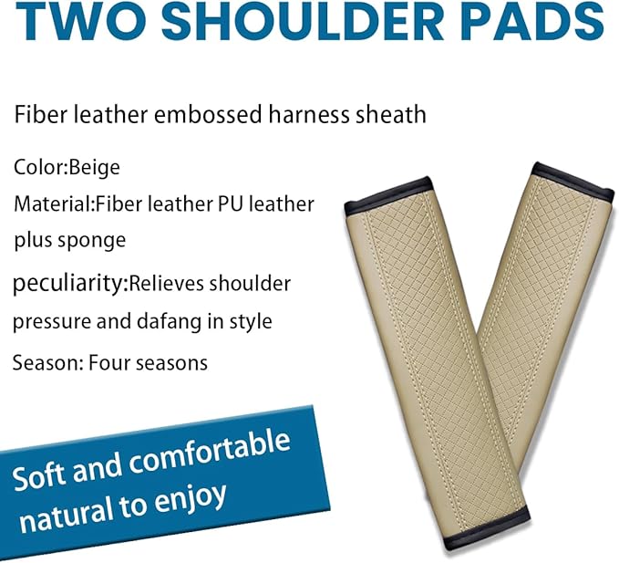 Car Seat Belt Pads, 2 Pack Fiber Leather Seatbelt Shoulder Strap Covers, More Comfort Driving & Protect Your Neck, Universal Safety Strap Cover for Auto SUV Truck Airplane Backpack (Beige)