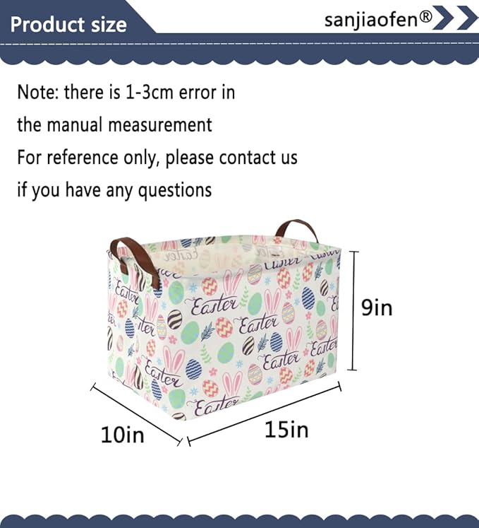 Sanjiaofen Rectangular Easter baskets , Kids Easter Basket Organizer.Cute Storage Basket with Handles.Boys and Girls,Easter Bunny Eggs Decor,Books,Easter Gifts . (Easter bunny eggs)