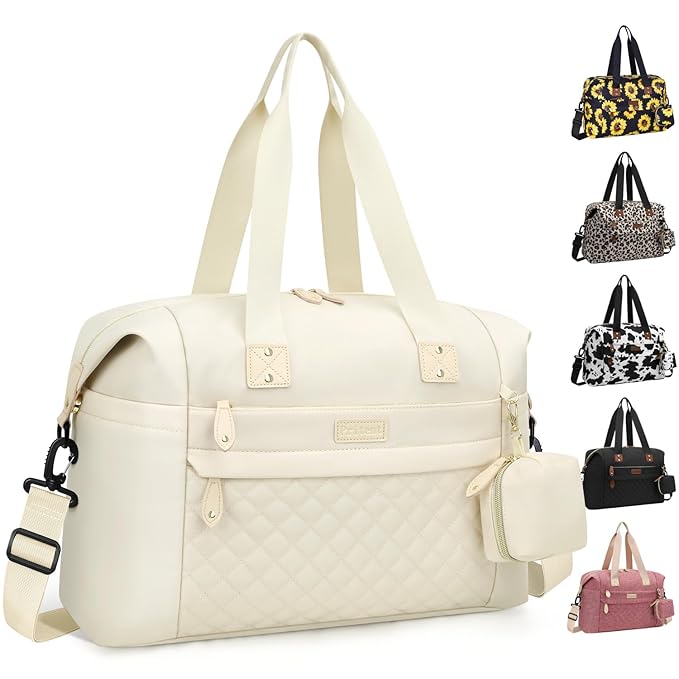 Pritent Diaper Tote, Baby Bags with Pacifier Case, Shoulder Straps, Stroller Clips, Waterproof Mommy Bag - Medium, White
