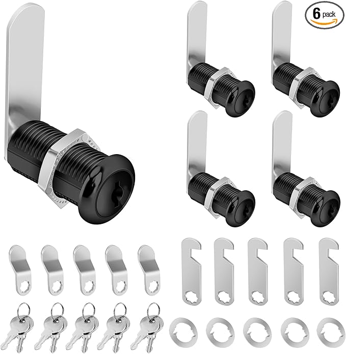 1-3/8" Cabinet Cam Lock Keyed Alike 5PCS Black Cabinet Locks with Keys Secure Files Drawers RV Storage Locks Replacement Set, Black Finish (1-3/8 Inch 5Pcs)