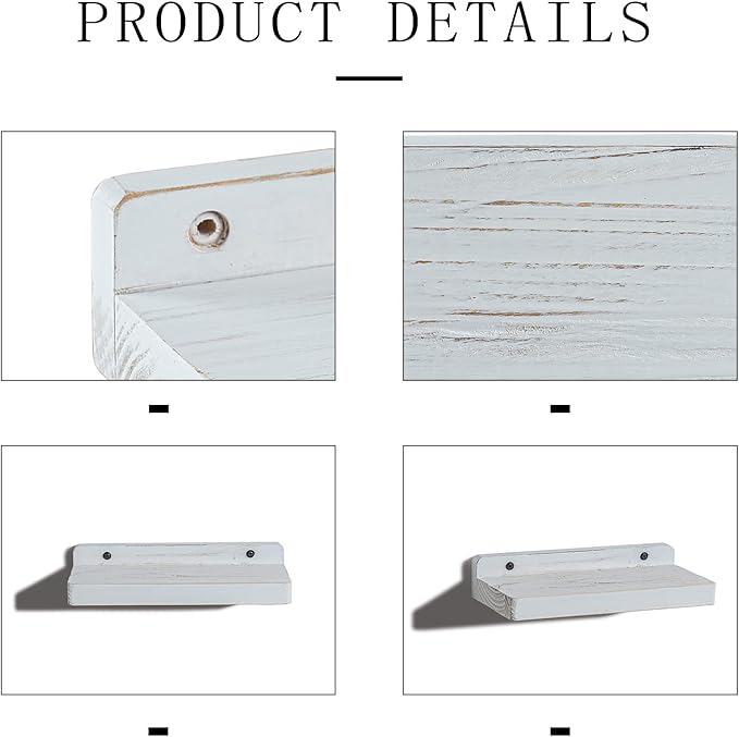 Freezing point Small Floating Shelves for Wall Set of 2 Natural Wood 8Inch Mini Wall Shelf Decor Plant Display Collectibles Mounted Kitchen Bathroom Bedroom Corner Decorative Storage Tiny Stand White