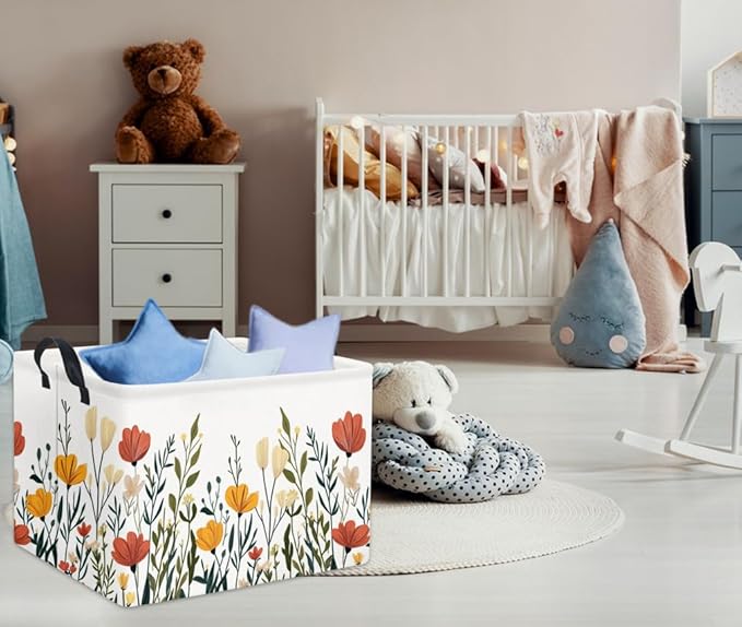 TIBAOLOVER Rectangular Baby Kids Storage Basket for Home Kitchen Girls Cute Toy Storage Bin Organizer Shelf Book Room Decor(Fall Flower)