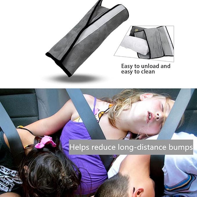 Gray Seat Belt Pillow for Kids 2PC, Seatbelt Pillow for Child Travel, Seat Belt Pillow for Toddler Head Protector, Shoulder Pad for Car Safety Seatbelt, Car Sleeping Seat Belt Pillow Support