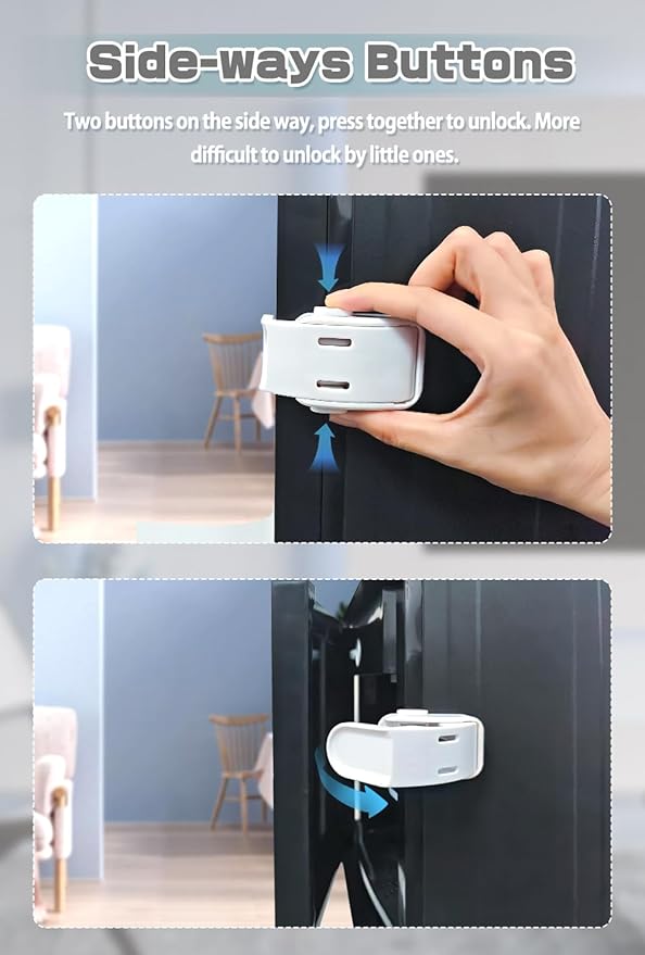 4 Pack Drawer Locks Baby Proofing, Maveek Child Proof Cabinet Locks For 0-12 Month Baby Safety Botton Lock For Drawers Side Furniture Latches Corner Edges (White)