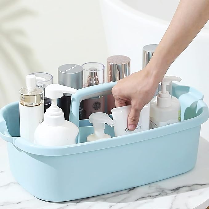 Large Cleaning Supplies Caddy Portable Shower Basket Supply Organizer with Handle Plastic Bucket Tool Storage for Bathroom, Bedroom, Kitchen, College Dorm, Garden, Blue 2 Pack