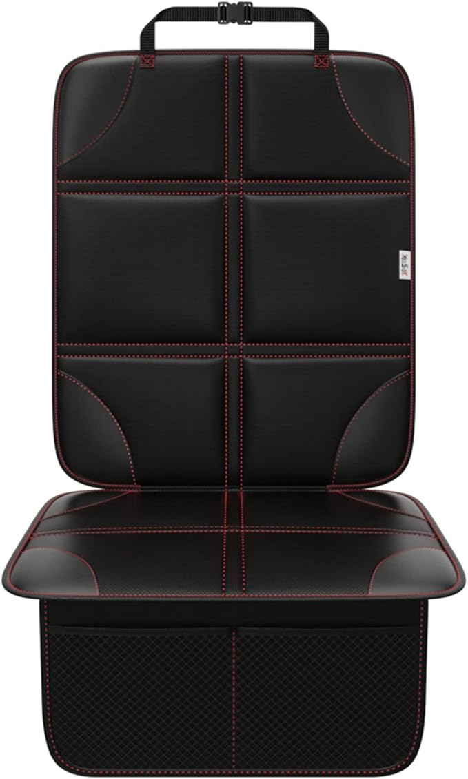 Meolsaek Car Seat Protector, Non-Slip Backing Will Not Leave Imprint, Waterproof Thicker Car Seat Cover for SUV, Sedan, Truck, Leather Car Seat Cushion (Black with Red Stitching 1pc)