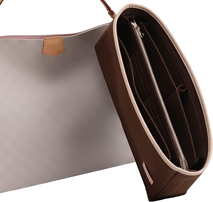 Doxo Purse Organizer Insert & Base Shaper, Felt Handbag & Tote Bag Fit LV Graceful MM More(Brown,SL)
