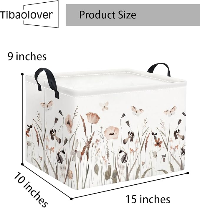 TIBAOLOVER Rectangular Kids Storage Bin Gift Basket Baby Organizer Shelf Book Basket Room Decor(Flower Butterfly)