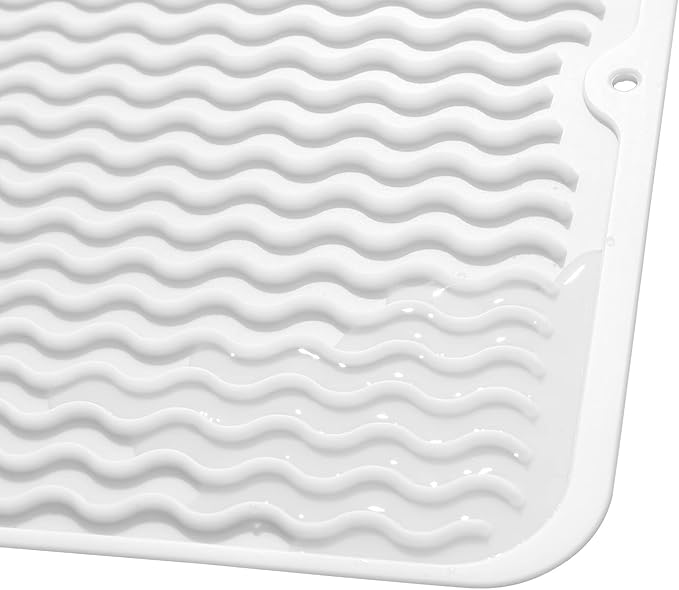 MicoYang Silicone Dish Drying Mat for Multiple Usage,Easy clean,Eco-friendly,Heat-resistant Silicone Mat for Kitchen Counter or Sink,Refrigerator or drawer liner White L 16 inches x 12 inches