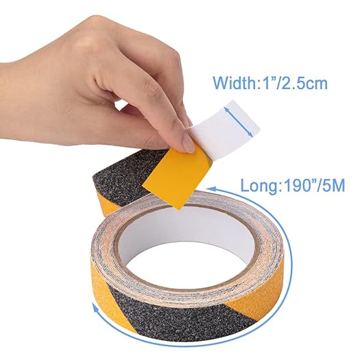 Anti Slip Tape, High Traction,Strong Grip Abrasive, Not Easy Leaving Adhesive Residue, Indoor & Outdoor (1" Width x 190" Long, Black/Yellow)