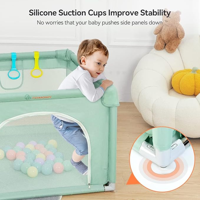 COMOMY Playpens for Babies and Toddlers, Small Infant Play Pens, Activity Center for Baby Safe and Non-Slip Baby Fence, Full Mesh Design, Indoor & Outdoor Kids Activity Center (Dark Green, 36"x36")